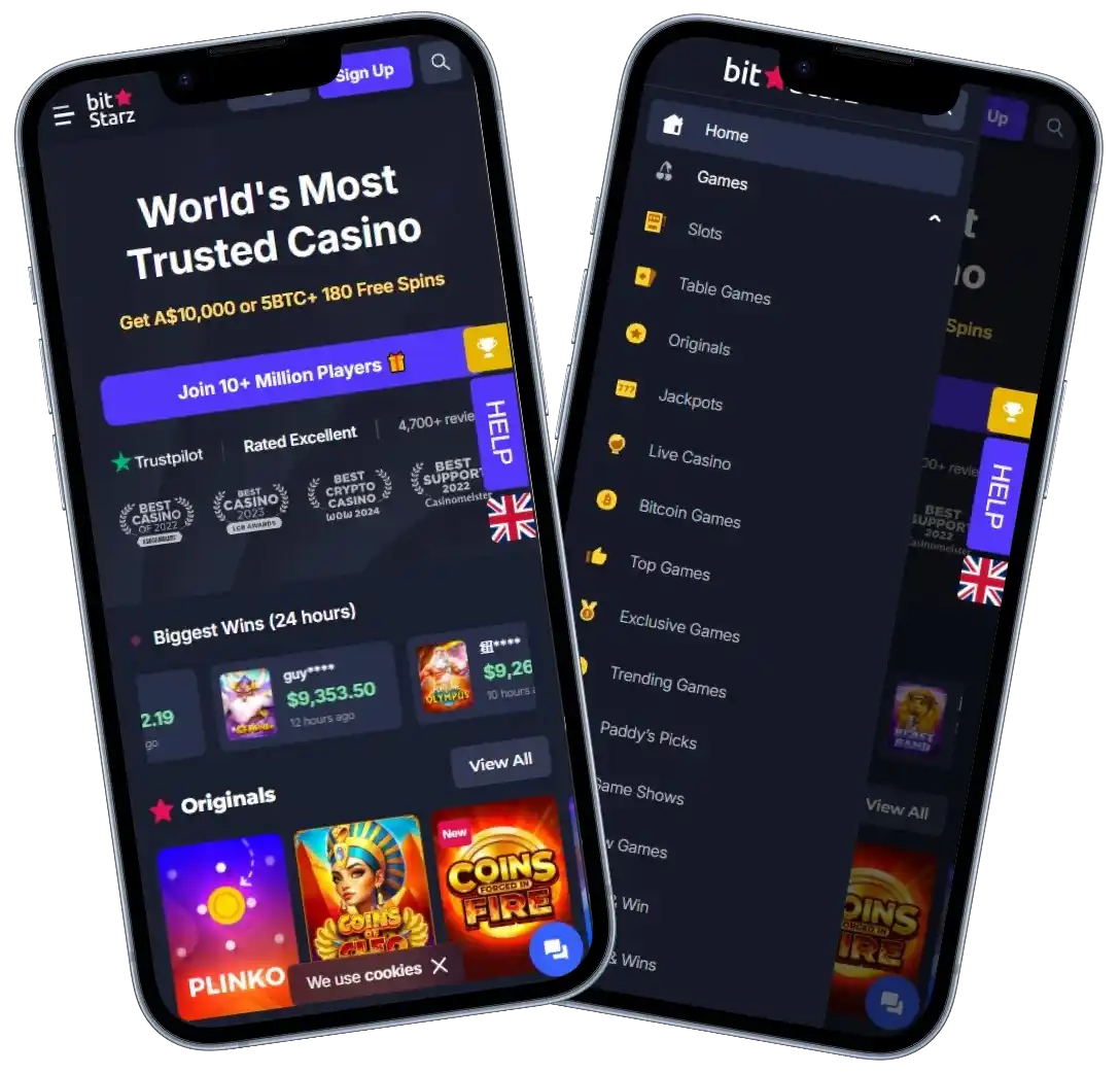 Bitstarz Casino mobile app gameplay screens